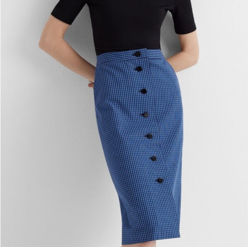 Club Monaco Gingham Pencil Skirt Blue And Black
